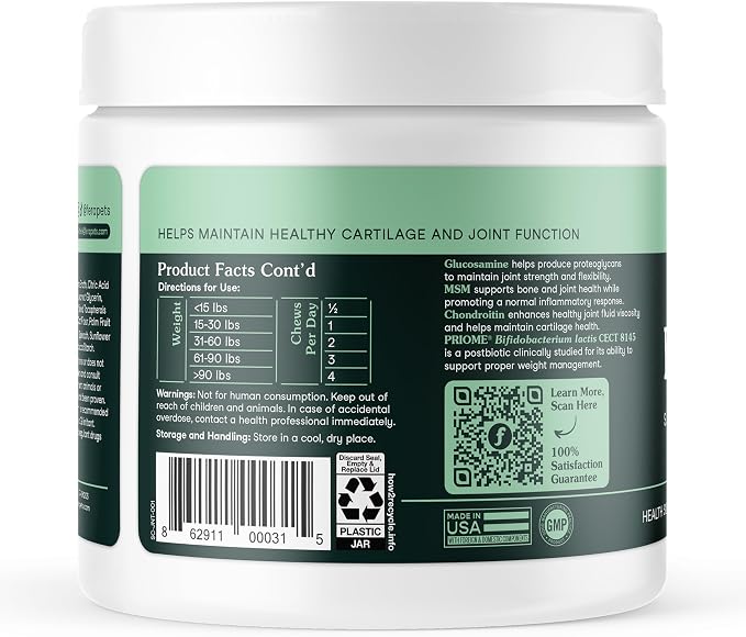 Fera Pets Hip & Joint Supplement for Dogs with Glucosamine, MSM, Chondroitin, & Green Lipped Mussel - Supports Healthy Joints and Weight Management - 30 Soft Chews
