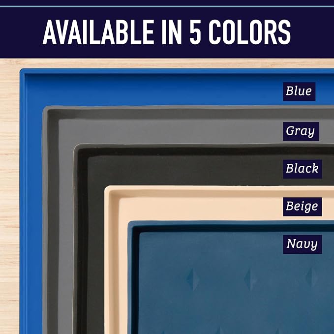 Leash Boss Dog Food Mat - 2-Pack, Waterproof Cat & Dog Bowl Mat for Food and Water, Silicone Pet Feeding Mats for Floors, Non-Slip Placemat with High Edges, Puppy Essentials (Small: 18"x11", Beige)