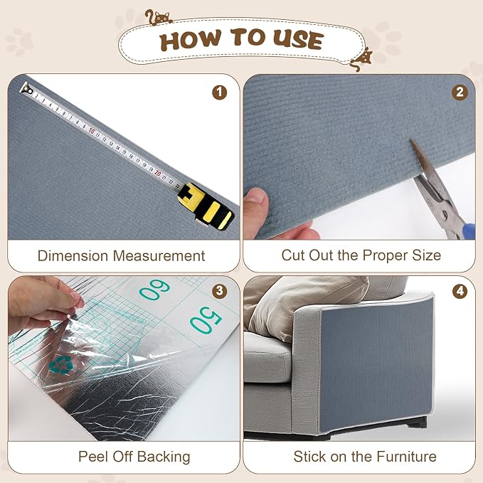Eunice Cat Scratching Mat, Self-Adhesive Cat Scratch Carpet, Trimmable Replacement Carpet Pad for Tree Wall Cat Scratching Post DIY Couch Protector (Dark Gray, 15.8'' x 158'')