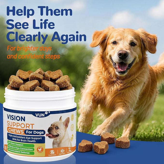 VUN Dog Eye Supplements-Dog Vision Supplement Soft Chew for Cloudy Eyes,Dry Eye and Night Vision of Senior Dogs,Antioxidant Eye Care,100 Counts (Chicken Flavor)