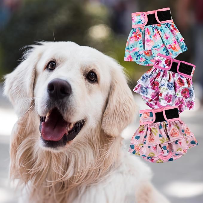 wegreeco Dog Diapers Female (3 Pack), Highly Absorbent Puppy Doggie Dog Diapers for Female Dogs Period, Washable Doggy in Heat, Small Medium Large Size (Ink Painting, Small)