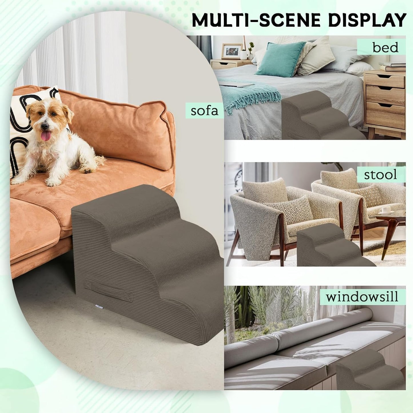 Dog Steps for Small Dogs, 4-Step Pet Ramp Stairs for High Beds and Sofa, Non-Slip Pet Stairs for Small Dogs and Cats, Removable and Easy to Clean Cover, Light Brown