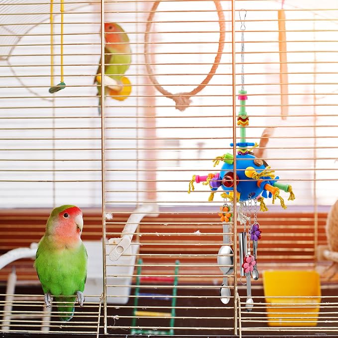 Seenelling 3 Pcs Extra Large Bird Parrot Toy Multicolored Natural Wooden Parrot Cage Chewing Toys for Large Medium Macaws Cockatoos African Grey Birds (Ring and Ball)