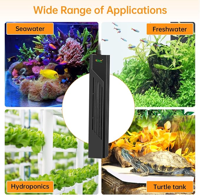 hygger Aquarium Heater with Intelligent Temperature Controller, 200W for 27-53 Gallon Submersible Fish Tank Heater with Leaving Water Automatically Stop Heating System, for Freshwater Saltwater