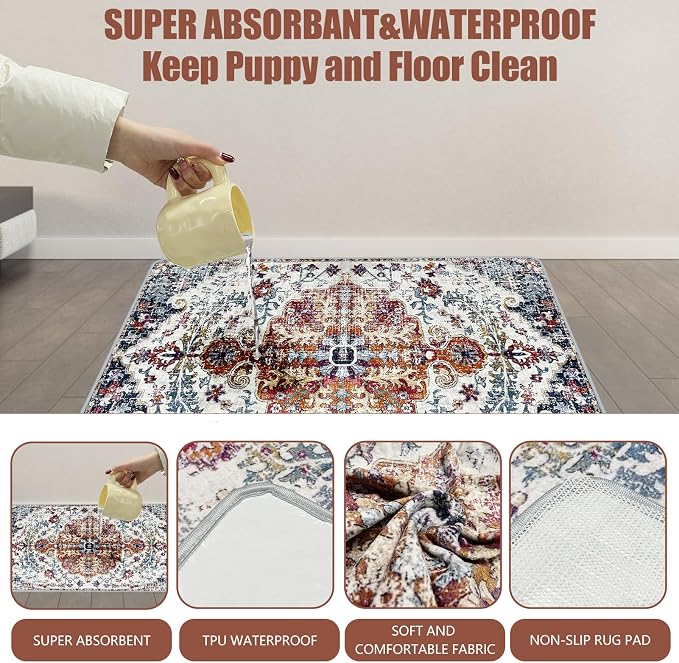 Washable Pee Pads for Dogs with Non-Slip Rug Pad, (2 Pack, 36"x42") Reusable Puppy Pads Super Leakproof Dog Traning Pads Whelping Pad for Dogs, Puppies, Doggie(Red-1)