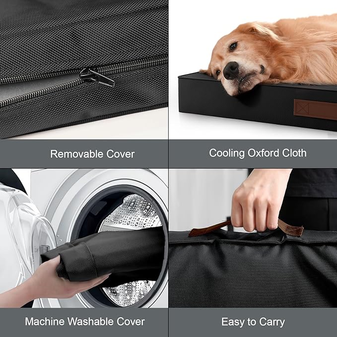 Outdoor Dog Bed for Small Dogs & Cats, Waterproof Dog Crate Mat Orthopedic Egg Crate Foam with Washable Removable Oxford Cover, Black
