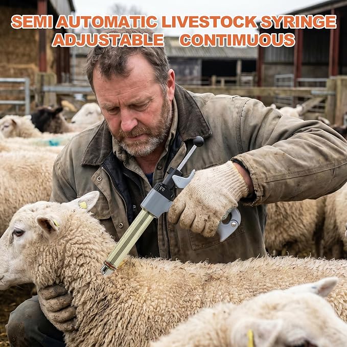 25ml Semi-Auto Repeating Livestock Syringe Gun, 5 Dose Settings | Ergonomic Grip, Clear Barrel & Luer Lock, Vet Injector for Cattle, Horses, Goats, Sheep & Pigs