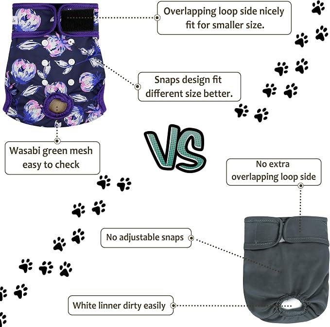 Dog Diapers Female - Reusable Diapers for Doggie in Heat - Highly Absorbent Female Dog Diapers for Pet Incontinence(Pack of 5), Flowers,XL
