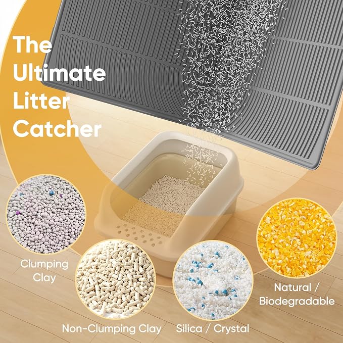 TRZZ XXL Extra Large Cat Litter Mat, Silicone Litter Box Mat for Floor, Waterproof & Non-Slip, Easy to Clean, Cat Litter Trapping Mat & Kitty Litter Catcher for Scatter Control (Brown)