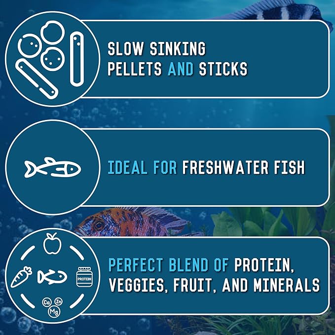 RON'S CICHLIDS African Cichlid Fish Food, Premium Tropical Fish Food Pellets with Protein, Veggies & Fruits for Healthier, Brighter & Bigger Tropical Fish & Cleaner Tanks, Big Boy Blend, 12 OZ