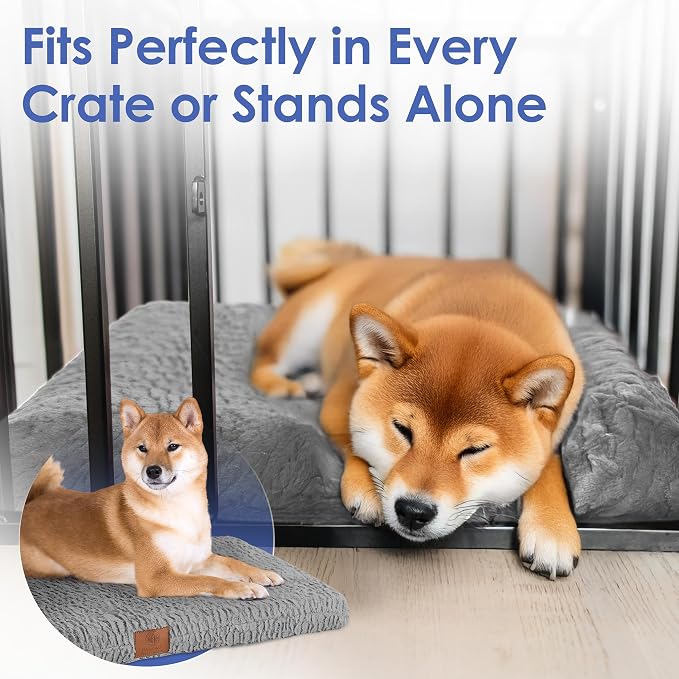 American Kennel Club Orthopedic Memory Foam Dog Crate Mat, Egg Crate Foam Cushion, Washable Cover, Non-Slip Base, Eases Joint Pain, Breathable, Durable, 36x23, Gray