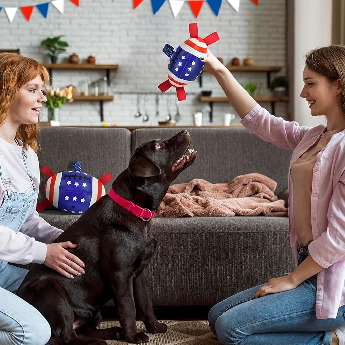4th of July Dog Football with Straps Puppy Interactive Toy Pet Tug Ball Toy with American Flag Pattern for Medium Large Dogs Medium-2