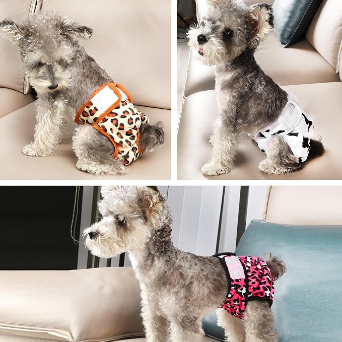 wegreeco Luxury Washable Reusable Dog Diapers (Stylish Pattern) - Female Dog Diapers, Doggie Diapers, 3 Pack (Cheetah Print, Small)