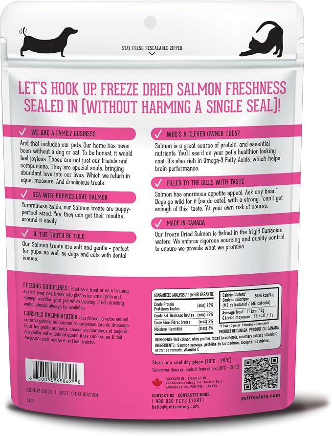 The Granville Island Pet Treatery Dehydrated Wild Salmon Treats for Dogs & Cats (1.76 oz, Pack of 1) Single Ingredient to Maintain Nutrients Vitamins and Healthy Oils Made in Canada
