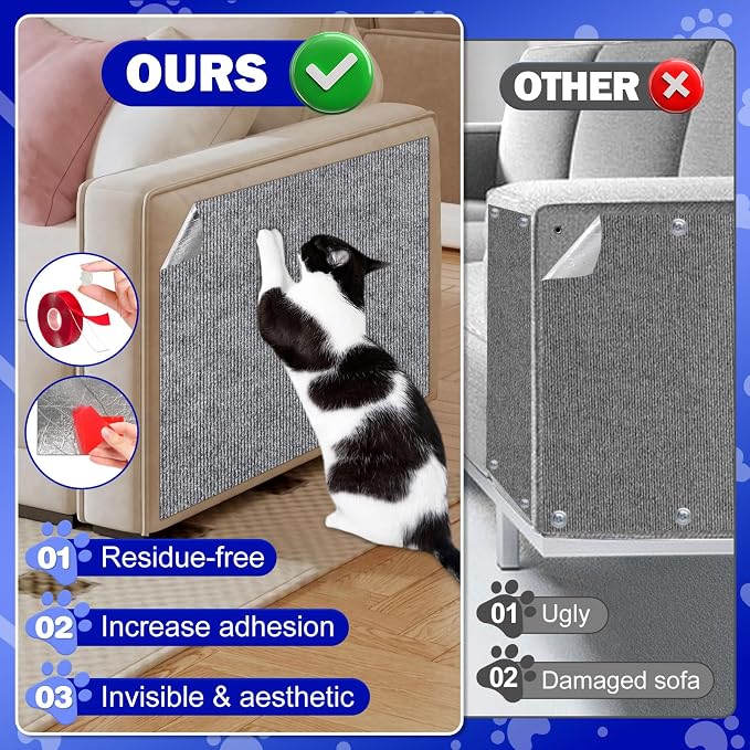 ENONCI 23.6x15.8 Couch Wall Corner Protection for Indoor Cats,Anti Scratch Furniture Protector from Cats Scratching,Trimmable Climbing Cat Scratcher Pad Play Mat Easy Use for Cat Board/Door/Carpet