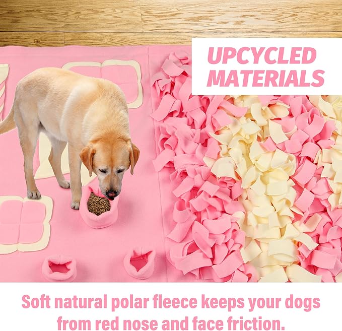 Snuffle Mat for Dogs: Slow Food Interactive Experience - 7 Enrichment Foraging Games for Large Dog Owners Needing to Burn Pet Energy - Washable 1000 Times - 22x38 inch - Pink