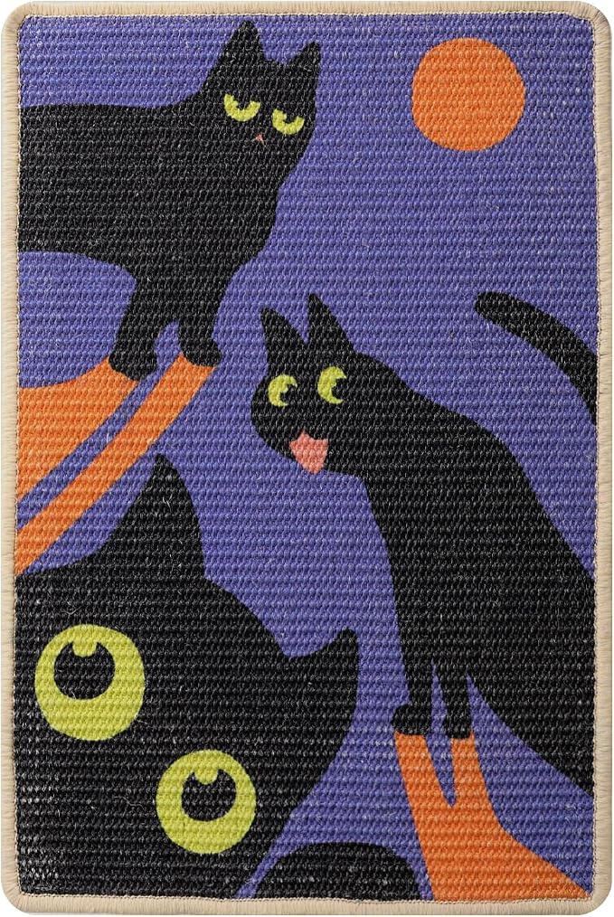 3-in-1 Sisal Cat Scratcher Mat 23.6x15.7'' Protects Carpet Couch & Furniture with Sticker Tape, Floor & Wall Cat Scratching Pad, Anti-Slip, Durable for Indoor Outdoor Cats (Royal Purple)