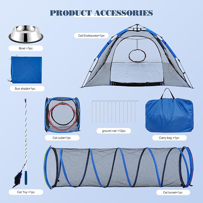 Outdoor Cat Enclosure -Portable Pet Playpen for Outside with Cat Tunnel, Cube Combo,Pet Cage for Cats, Kittens, Dogs and Small Animals