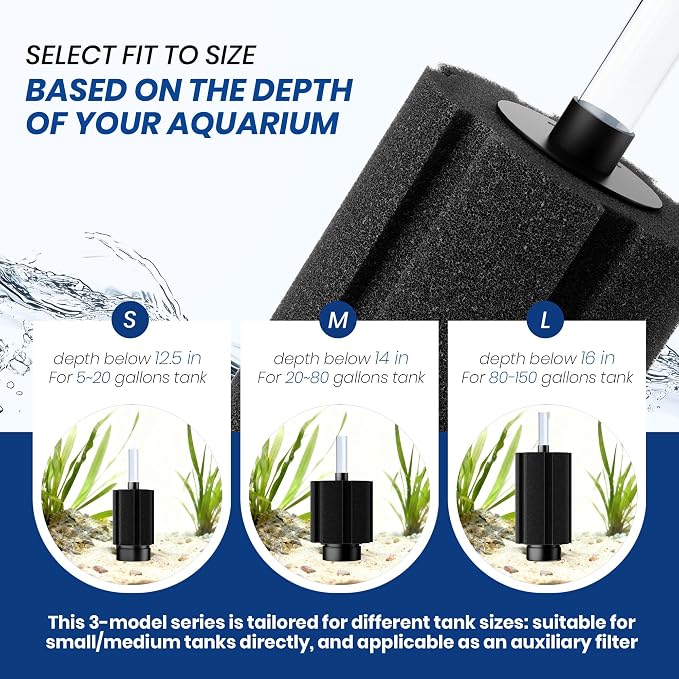 ALEGI Aquarium Large Sponge Filter 100 Gallon - 125 Gallon Sponge Filter with Air Stone for Large Fish Tank (3 pcs)