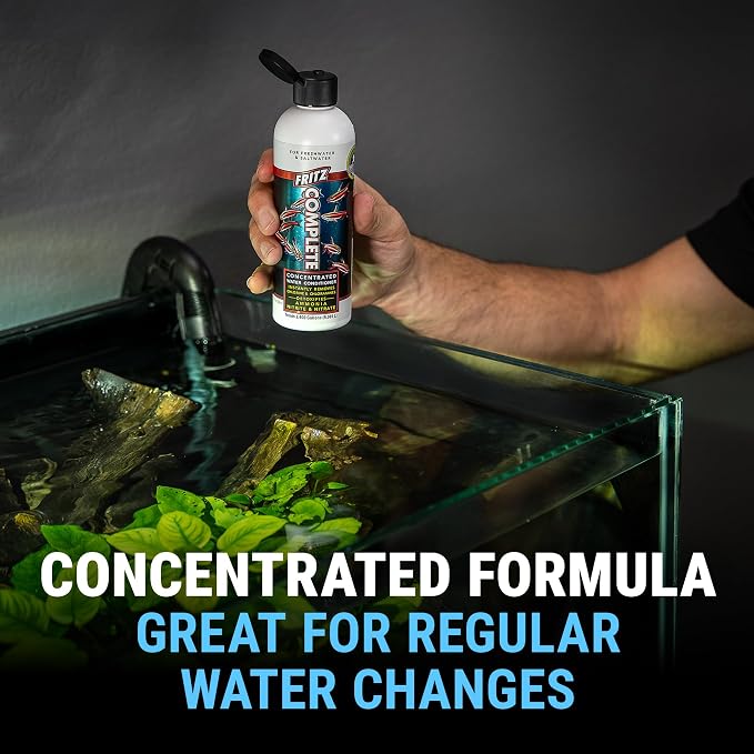Fritz Complete – Concentrated Water Conditioner/Tap Water Dechlorinator, Instantly Detoxifies Chlorine, Chloramines, Heavy Metals, Ammonia, Nitrite/Nitrates, for Fresh and Saltwater (64 oz)