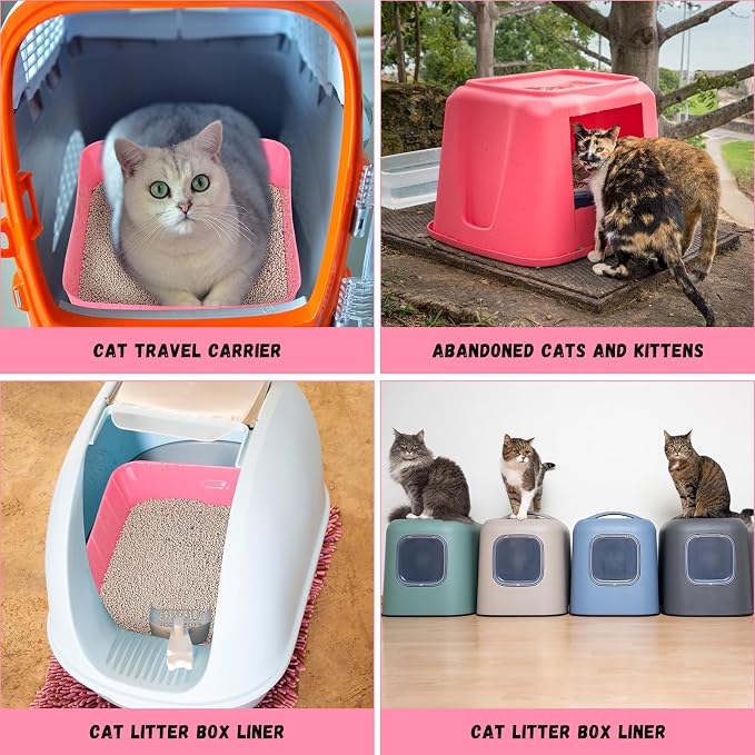 Bokon 25 Count Disposable Litter Box for Cat, Large Disposable Litter Tray for Travel Home Durable Portable Plastic Kitty Litters Boxes Leak-Resistant Easy-Grip Rim, 15.7 x 11.8 x 3 Inches(Pink)