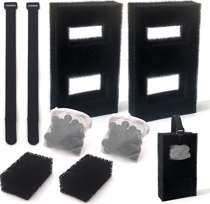 NEWKE Upgraded 2 Set Aquarium Filter Media Compatible with SPEC 3/5 Gal, for EVO 5 Gal, for Flex 9/12 Gal, Includes 2 Carbon Media Pad, 2 Foam Filter, 2 Bag Bio Filter Balls & 2 Filter Cord