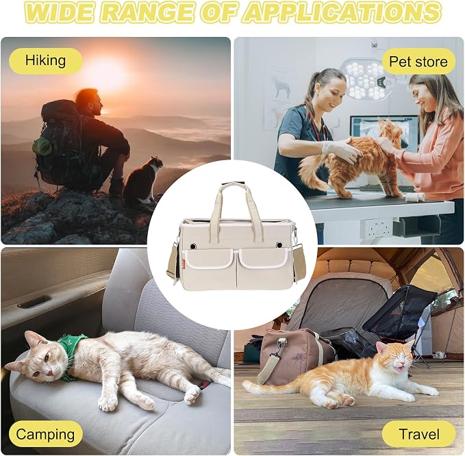 Cat Carrier for Pet, Rollable Cover, Breathable Dog Carrier Cat Carrying Case Pet Travel Bag Up to 16.5 lbs (Khaki), Intended for Hiking/Camping/Traveling