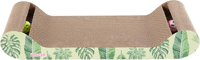 Rini 23.75" Modern Cardboard Cat Scratcher Lounge Bed with Built-in Bell Toys and Catnip, Ergonomic Curved Sofa Design, Mint/Green CSR1003E