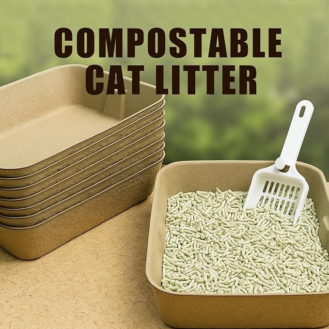 JINVOGREEN Disposable Litter Boxes for Cats, 8 Pack Cat Litter Trays for Travel, Temporary Use, or Liner – Leak-Proof, Eco-Friendly, Easy Clean-Up (16.1" x 12.4" x 3.7")