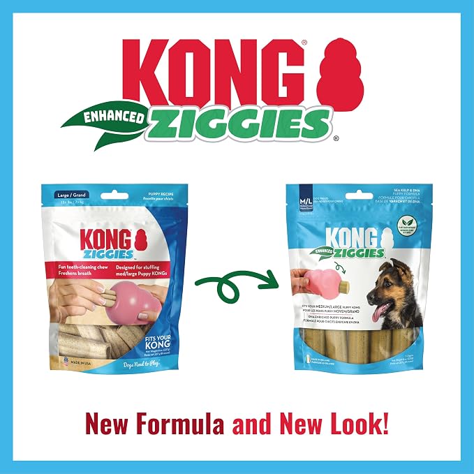 KONG Puppy Ziggies Dog Treats 2 Pack (Large, Enhanced) - Teeth Cleaning Dog Treats for Puppies, Long-Lasting Chews, Works Classic Rubber Toys