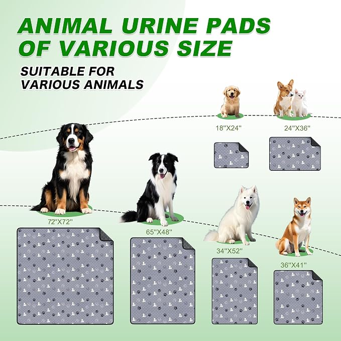 WanpeeGoo Washable Pee Pads for Dogs, Extra Large Dog Mat, Absorbent Reusable Training Dog Pads Pet Puppy Pads, Non-Slip Potty Pads for Whelping, Playpen, Crate, Bed, Grey 65"x48"