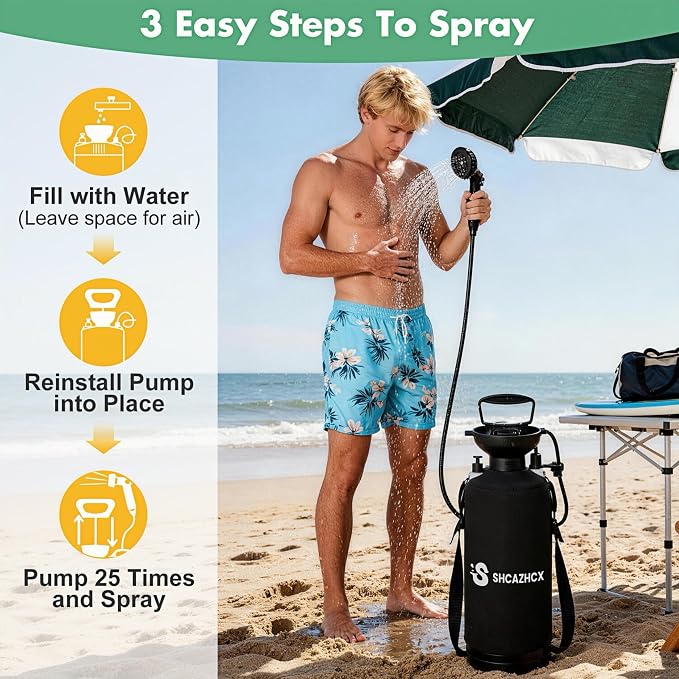 Portable Shower, Portable Water Sprayer for Camping, Beach, Surfing, Hiking & Travel | 2.1 Gallon (8L) Camping Shower with 10 Spray Modes, Nylon Insulated Cover, White