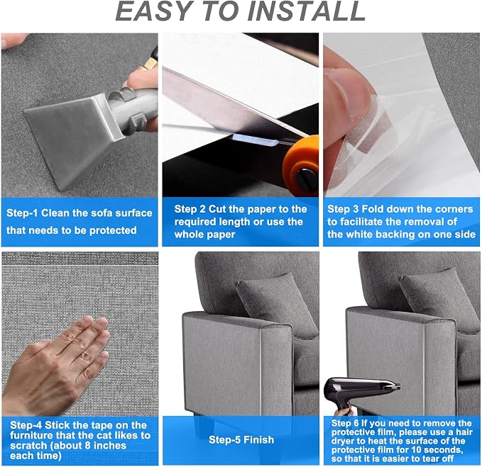 Anti-Cat Scratch Furniture Protector from Cats scratching-18-Pack Clear Sofa Guard Tape for Couches, Deterrent Pet Protection Film to Stop Cats Clawing Corners & Edges