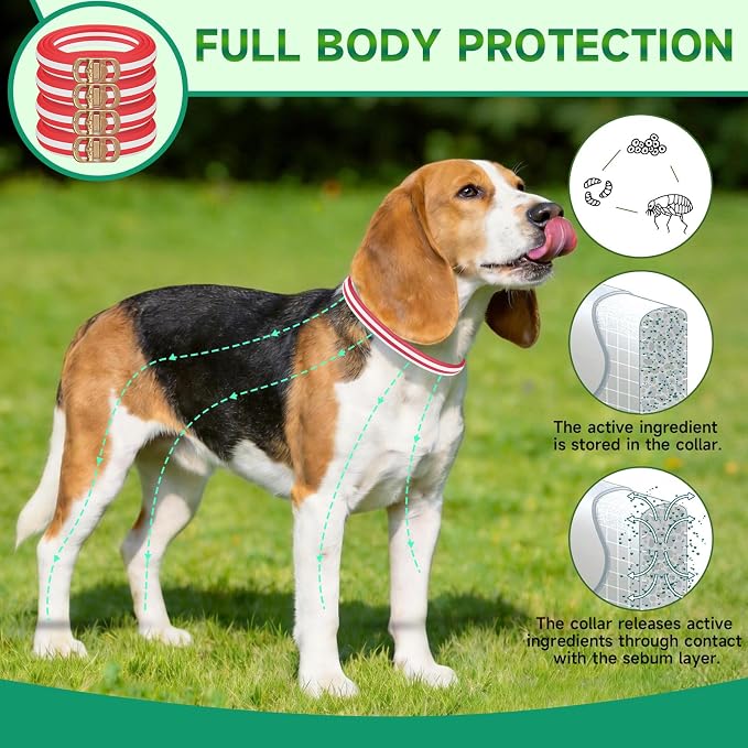 Flea Collar for Dogs, 4 Pack Flea and Tick Prevention for Dogs, 32 Months Dog Flea and Tick Treatment, Adjustable Dog Flea Collars, Waterproof Dog Flea Treatment Collar, Flea Treatment for Dogs