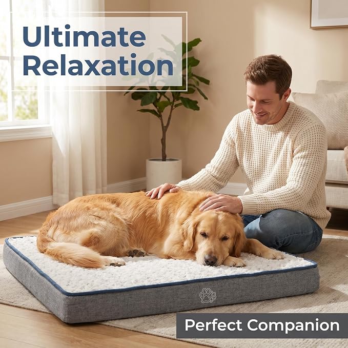 EMPSIGN Reversible Dog Bed Mat, Washable Pet Bed for Large Medium Small Dogs, Kennel Pad with Removable Cover, Bed Mattress for Crate Kennel, All Season Dual-Sided Plush & Canvas Pet Bed
