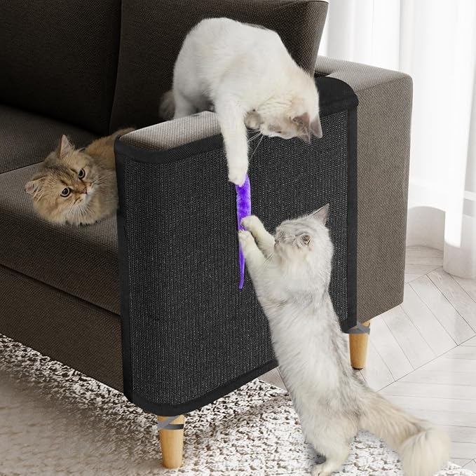 Cat Scratch Couch Protector,Cat Scratch Sofa Armrest Cover with Sisal Mat and Toy for Cats,Sofa Scratcher Furniture Protector 23.6’’L*19.7’’W (Black/Left Hand)