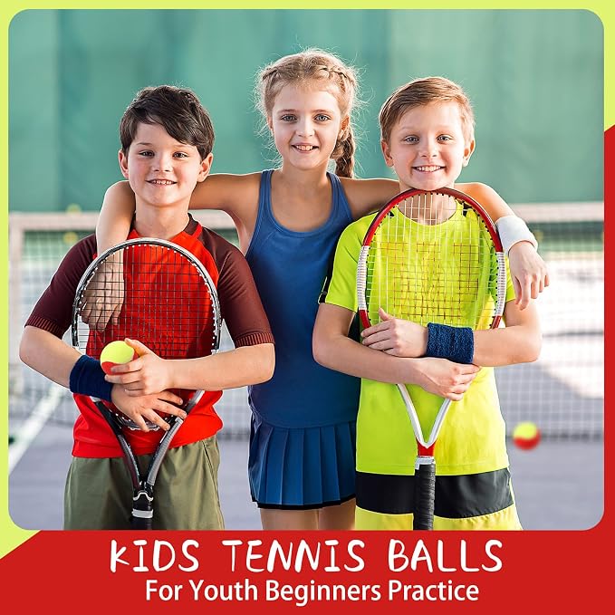 Hanaive 24 Pack Tennis Balls for Kids 75% Low Compression Stage Kids Tennis Ball Bulk for Beginners Ball Machine Training Transition Practicing PET Dog Playing Practice on Short 36 Foot Court