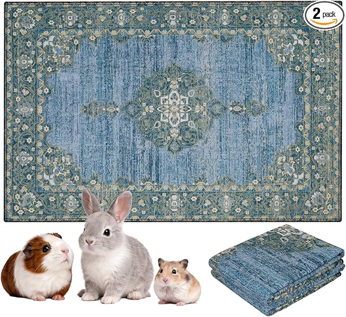 Lovewag Pets Reusable 2-Pack Small Animal Pet Bedding Mats - 28" x 41" Inch Hamster Bedding - Machine Washable Guinea Pig Cage Liners-Waterproof Pee Pad for Guinea Pigs,Rabbits & Ferrets (Blue Hazel)