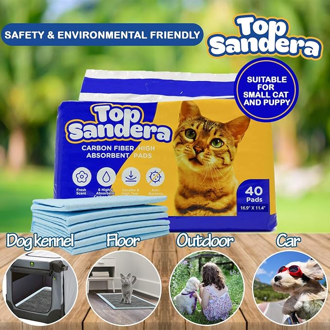 Activated Carbon Cat Litter Pads (40 Pack) - 6-Layer Odor Control Refills Compatible with Breeze Litter Box - High Absorbency 16.9" x 11.4 "