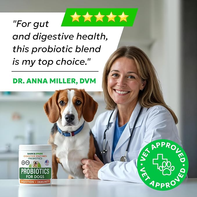 Bark&Spark Probiotics for Dogs & Horses - Digestive Enzymes (Gut Health) Allergy & Itchy Skin - Pet Diarrhea Gas Treatment Upset Stomach Relief Pill, Digestion Health Tummy Treat (180Ct Bacon)