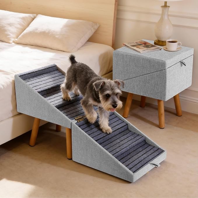 Pet Stairs for High Beds 21.06" Tall, 6-Step Dog Stairs Bedside Table Convertible, 250lbs Large Dog Steps with Storage Drawers, Non-Slip Pet Ramp for Bed Couch for Medium Large Small Dogs