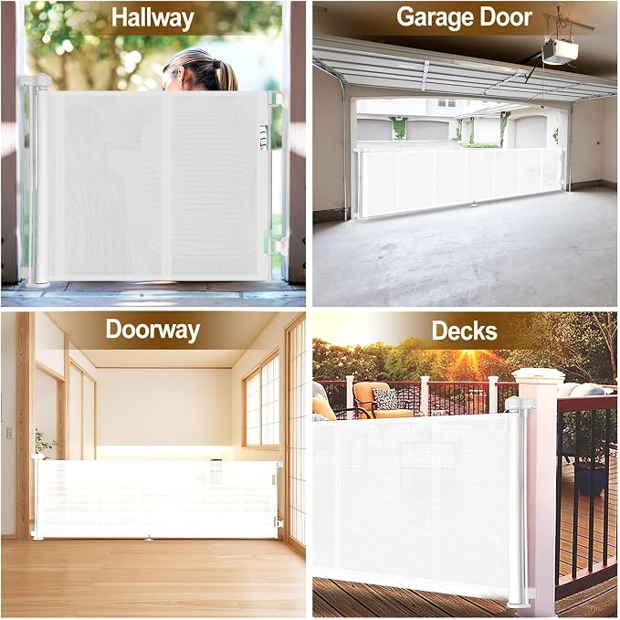 Miumoon 120 inch Retractable Baby Gates 34 inch Tall, Retractable Gate with Reinforced Strip Design to Prevent Crawling Through, 10 FT Extra Wide Retractable Dog Gate for Indoor/Outdoor
