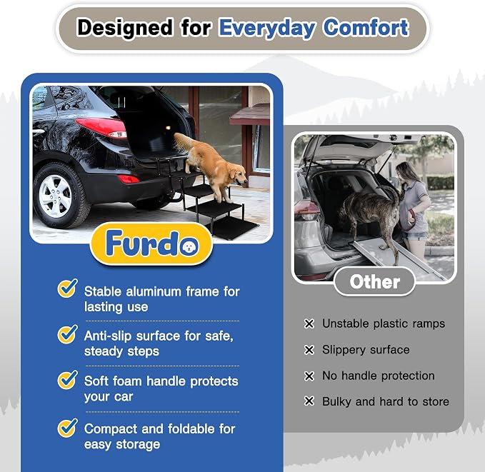 Dog Stairs for Large Dogs, for Medium Dogs, Foldable Dog Ramp for Car & SUV, Steps for Bed, Extra Wide Non-Slip Pet Steps for Car Side Door, Truck & High Beds, Portable & Adjustable - 19" Wide