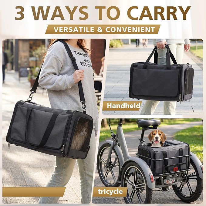 Bike Pet Bag for Tricycle, Foldable Rear Basket Bag with Mesh Ventilation & Secure Straps for E-Trike, Waterproof Polyester, Quick-Release Pannier, for Small Dogs & Cats up to 22 Lbs
