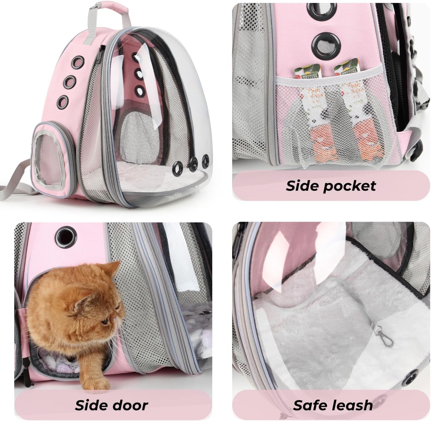 Lollimeow Cat Carrier Backpack, Bubble Expandable Backpack Carrier, Pets and Small Dogs,Airline-Approved, Designed for Travel, Hiking, Walking & Outdoor Use (Front Expandable-Pink)