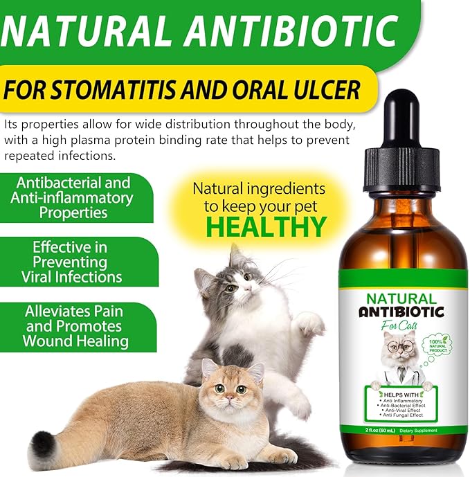 VOSIFSDIY Cat Antibiotics, Antibiotics for Cats, Natural Cat Multivitamin Herbal Supplements 60ml-2pcs