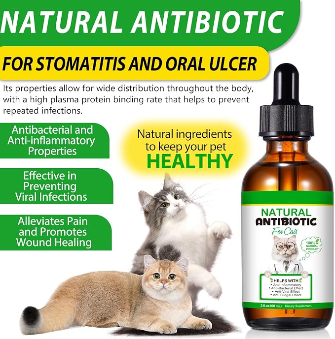 VOSIFSDIY Cat Antibiotics, Antibiotics for Cats, Natural Cat Antibiotics Multivitamin Herbal Supplements 60ml