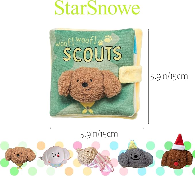 StarSnowe×Cute Dog Enrichment Toys,Squeaky Snuffle Book Series,Interactive Sniff Mat for Mental Stimulation & Slow Feeding,Treat Puzzle Toys for Puppy,Crinkle Gifts (Light Green - Scouts)