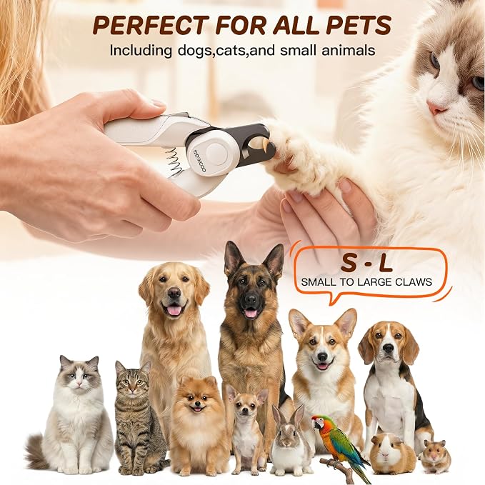 Dog Nail Clippers & Cat Nail Clipper, Pet Nail Trimmer with 2 LED Lights,Safety Side Lock, Nail File and Anti-Slip Handles, Dog Nail Grinder Quiet for Large Medium and Small Dogs & Cats