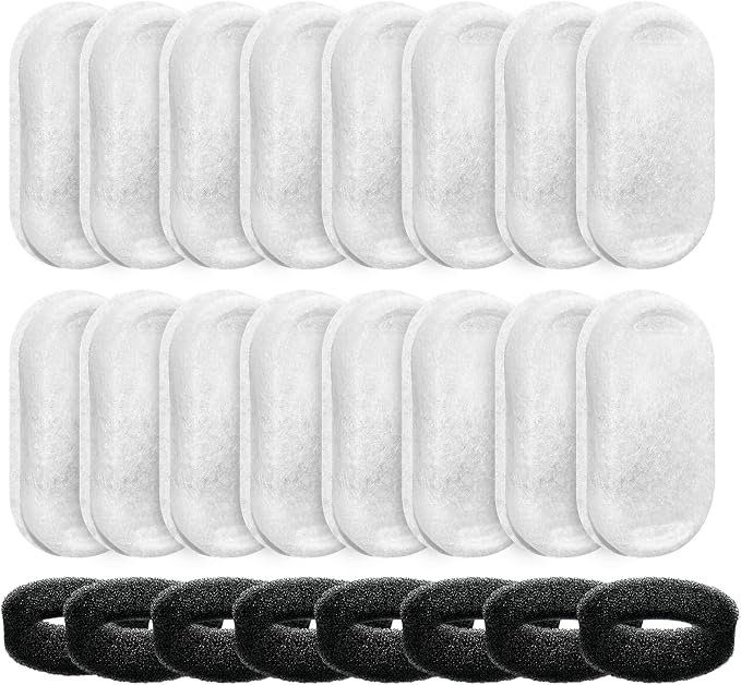 Official Tomxcute Cat Water Fountain Replacement Filters - 16 Pack Cat Fountain Filter for 3.2L/108oz & 4L/135oz Pet Water Fountain, Three-Layer Filtration Replacement Filters(16+8 Pack), 8 Month Set